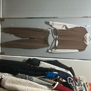 Athleta jogger set brown and cream color